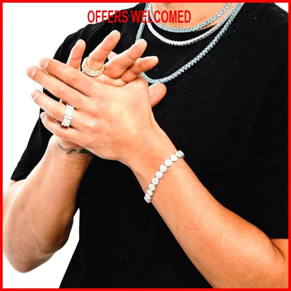 10mm Gold Plated Tennis Bracelet, 6.5 Inch, Cubic Zirconia Iced Out Link - Picture 6 of 7